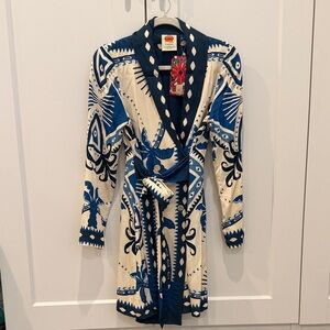 FARM Rio Blue and Cream Patterned Dress